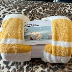 Room Essentials Yellow and White Striped Plush Throw Blanket